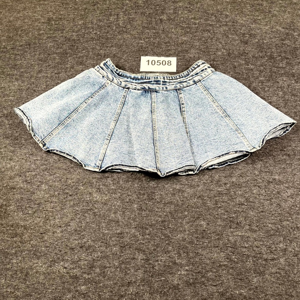 French Kiss Skater Skirt Womens Small Blue Denim Flared Stretch Streetwear